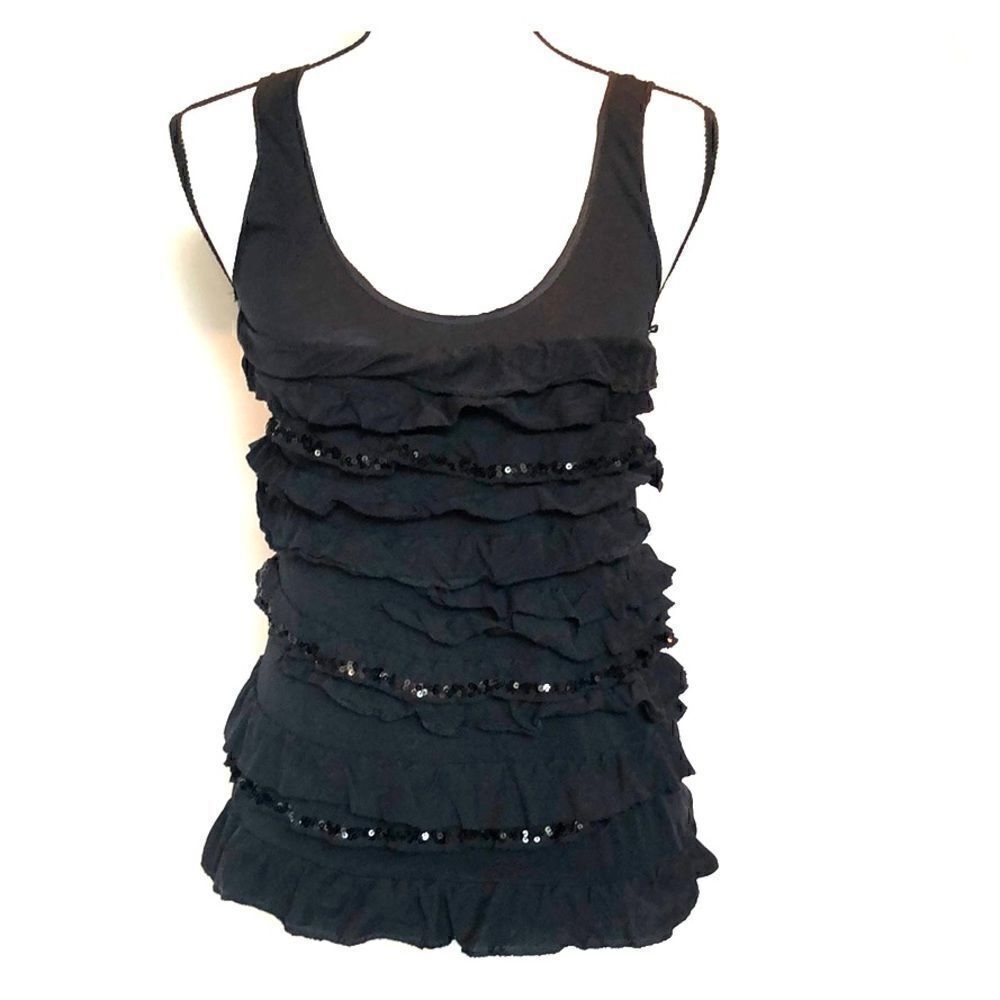 Jcrew black ruffle and sequins tank size XS